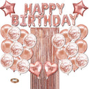 Pink Premium Foil Balloon Party Kit – Happy Birthday Banner, 2 Star & 2 Heart Foil Balloons, 10 Confetti + 10 Pearl Latex Balloons, 2m Fringe Curtain & 10m Ribbon – Elegant, Easy Setup for Birthdays & Celebrations