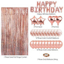 Pink Premium Foil Balloon Party Kit – Happy Birthday Banner, 2 Star & 2 Heart Foil Balloons, 10 Confetti + 10 Pearl Latex Balloons, 2m Fringe Curtain & 10m Ribbon – Elegant, Easy Setup for Birthdays & Celebrations
