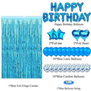 Blue Premium Foil Balloon Party Kit – Happy Birthday Banner, 2 Star & 2 Heart Foil Balloons, 10 Confetti + 10 Pearl Latex Balloons, 2m Fringe Curtain & 10m Ribbon – Elegant, Easy Setup for Birthdays & Celebrations