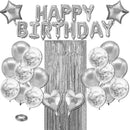 Blue Premium Foil Balloon Party Kit – Happy Birthday Banner, 2 Star & 2 Heart Foil Balloons, 10 Confetti + 10 Pearl Latex Balloons, 2m Fringe Curtain & 10m Ribbon – Elegant, Easy Setup for Birthdays & Celebrations