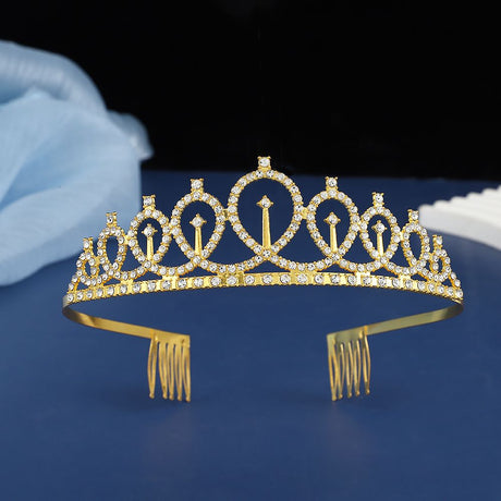 2-piece Golden Birthday Girl Tiara and Sash Set - Elegant Rhinestone Alloy Crown with , Glitter 