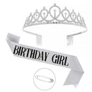 2-piece Silvery Birthday Girl Tiara and Sash Set - Elegant Rhinestone Alloy Crown with , Glitter "BIRTHDAY GIRL" Sash & Safety Pin - Perfect Princess Party Accessory for Women and Girls