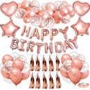 Rose Gold Happy Birthday Balloon Decoration Kit - Foil Letter Balloons, Confetti Latex Balloons, Tassel Garland, Heart & Star Shapes - Complete Party Backdrop Set for Women, Girls, Bridal Shower, Photo Booth - Easy Setup Party Supplies