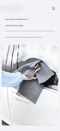 30*30 cm Grey Coral Fleece & Suede Microfiber Cloth Double-Sided Car Wash Towel  , 5X Water Absorption, Scratch-Free & Lint-Free, 360° Stitched Edge for Car Detailing, Glass, Home Cleaning - Multi-Purpose Auto Care Cloth