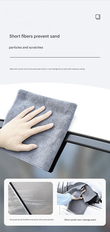 30*40 cm Grey Coral Fleece & Suede Microfiber Cloth Double-Sided Car Wash Towel  , 5X Water Absorption, Scratch-Free & Lint-Free, 360° Stitched Edge for Car Detailing, Glass, Home Cleaning - Multi-Purpose Auto Care Cloth