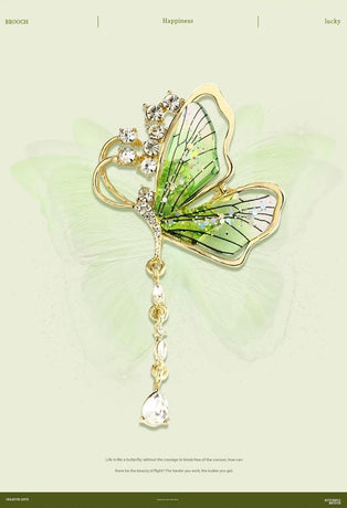 Green Butterfly Brooch - Green Enamel Crystal Tassel Pin - Elegant Alloy Jewelry for Women, Gift for Mom, Teacher, Friend, Birthday, Valentine's Day, Mother's Day