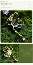 Green Butterfly Brooch - Green Enamel Crystal Tassel Pin - Elegant Alloy Jewelry for Women, Gift for Mom, Teacher, Friend, Birthday, Valentine's Day, Mother's Day