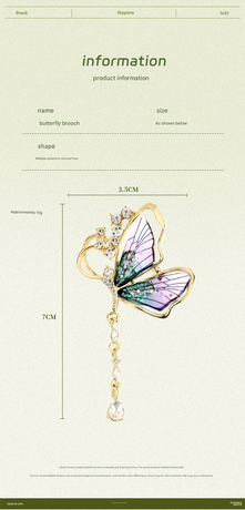 Green Butterfly Brooch - Green Enamel Crystal Tassel Pin - Elegant Alloy Jewelry for Women, Gift for Mom, Teacher, Friend, Birthday, Valentine's Day, Mother's Day