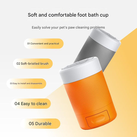 Grey Pet Paw Cleaner Cup - Portable Dog Foot Washer with Soft Silicone Bristles - Easy Clean, Detachable Design for Small to Medium Dogs & Cats