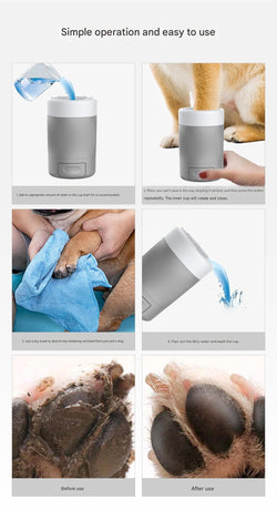 Grey Pet Paw Cleaner Cup - Portable Dog Foot Washer with Soft Silicone Bristles - Easy Clean, Detachable Design for Small to Medium Dogs & Cats