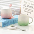 Blue Gradient Cat Ceramic Mug with Lid and Spoon - 400ml Porcelain Coffee Cup - Adorable 3D Cat Design, Pastel Colour, Gift Box Included - Ideal for Home, Office, or as a Present for Women and Cat Lovers