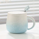 Blue Gradient Cat Ceramic Mug with Lid and Spoon - 400ml Porcelain Coffee Cup - Adorable 3D Cat Design, Pastel Colour, Gift Box Included - Ideal for Home, Office, or as a Present for Women and Cat Lovers