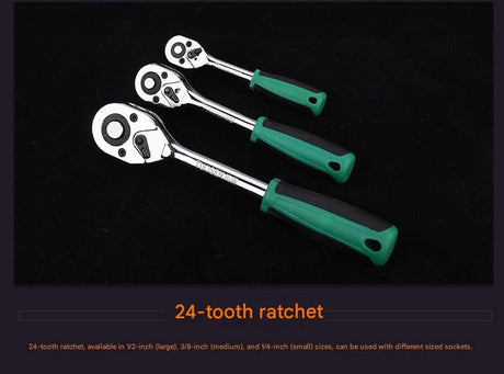 Green 12-Piece 1/2-Inch Drive 24-Tooth Ratchet & Socket Set — High-Carbon Steel, Mirror-Polished Socket Wrench Tool Kit — Automotive Repair Tool Set with Quick-Release Ratchet — Ideal for Car Maintenance, Mechanical Repairs, and DIY Projects