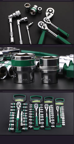 Green 12-Piece 1/2-Inch Drive 24-Tooth Ratchet & Socket Set — High-Carbon Steel, Mirror-Polished Socket Wrench Tool Kit — Automotive Repair Tool Set with Quick-Release Ratchet — Ideal for Car Maintenance, Mechanical Repairs, and DIY Projects