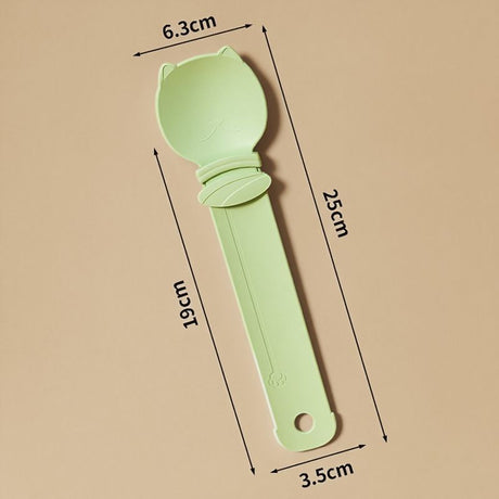 Green Cat Treat Spoon for Wet Food & Paste - Extra-Long PP Handle, Food-Grade Squeeze Feeder with Anti-Spill Bowl, Easy One-Handed Operation for Cats