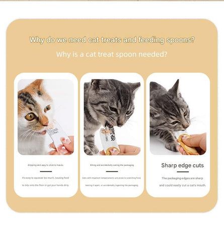 Purple Cat Treat Spoon for Wet Food & Paste - Extra-Long PP Handle, Food-Grade Squeeze Feeder with Anti-Spill Bowl, Easy One-Handed Operation for Cats
