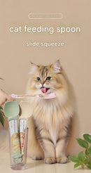 4-piece Beige and Pink and Green and Purple Cat Treat Spoon for Wet Food & Paste - Extra-Long PP Handle, Food-Grade Squeeze Feeder with Anti-Spill Bowl, Easy One-Handed Operation for Cats