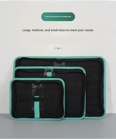 Large Size Black Multi-Purpose Canvas Tool Bag - Durable Oxford Fabric with Zippered Compartments - Professional Organizer for Mechanics, Electricians, DIY Enthusiasts
