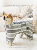 Grey and White XS Size Super Absorbent Dog Bathrobe – Quick-Dry Coral Fleece Pet Towel with Snaps & Adjustable Belly Strap | Wearable Drying Coat for Small Medium Large Dogs & Cats After Bath, Swim, Rain