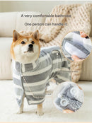Grey and White XS Size Super Absorbent Dog Bathrobe – Quick-Dry Coral Fleece Pet Towel with Snaps & Adjustable Belly Strap | Wearable Drying Coat for Small Medium Large Dogs & Cats After Bath, Swim, Rain
