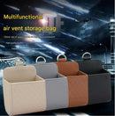 Beige Leather Car Air Vent Storage Bag - Multi-Purpose Phone Holder & Organiser Pouch for Sunglasses, Keys, Cards - Universal Fit, Easy Install, Compact Design for Dashboard Tidy