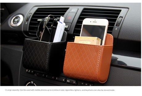4-piece Black and Brown and Beige and Grey - Leather Car Air Vent Storage Bag - Multi-Purpose Phone Holder & Organiser Pouch for Sunglasses, Keys, Cards - Universal Fit, Easy Install, Compact Design for Dashboard Tidy