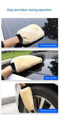4-piece Beige Microfiber Car Wash Mitt - Double Sided Imitation Sheepskin Wash Glove, Scratch Free Paint Safe Cleaning Tool for Car Detailing, Waxing, Polishing - 23x15cm Large Palm Design