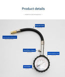 Black High Precision Mechanical Tyre Pressure Gauge - Durable Stainless Steel & Rubber Construction, Long Flexible Hose, Pressure Release & Zeroing Valve, 0-100 PSI Dial for Car, SUV, Motorcycle, Van