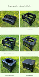 Black Small size Portable Folding Toilet Stool - PP Material - 100kg Load Capacity, Compact & Lightweight, Odor-Resistant Design, for Camping, Road Trips, Outdoor Emergencies, Travel-Friendly Solution