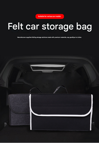 Black Foldable Car Trunk Organizer - Durable Felt Storage Box with Magic Tape Closure, Portable Handle, Scratch Resistant, Space Saving Design for SUV, Sedan, Hatchback