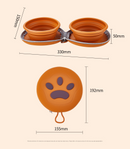 Brown Portable Collapsible Silicone Pet Bowl - Food Grade Silicone - Dual Bowl Design, Adjustable Height, Lightweight & Compact, Bear Paw Pattern, for Dogs & Cats, Travel Friendly, Easy Clean