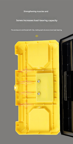 17-inch Yellow and Black Heavy Duty Plastic Toolbox - PP Material with ABS Latches - Lockable, Large Capacity, Double Layer, Organized Storage, for Home Repair, Automotive, Construction, Outdoor Use