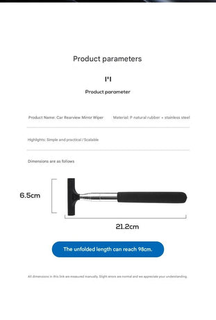 Pink Telescopic Car Mirror Wiper - ABS & Stainless Steel - 98cm Extendable, Defog & Rain Removal, Compact Car Cleaning Tool, Universal Fit, Travel Friendly
