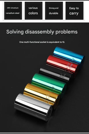 Yellow Universal Socket Set 7-19mm - Steel Construction - Multi-function Magic Socket, Colorful Design, Lightweight 130g, Compatible with Power Drills, Versatile Tool for Home & Auto Repair