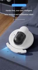 White Automatic Intelligent Walking Mite Removal Robot - UV Sterilisation, High Frequency Beating, Strong Suction, Wireless Rechargeable Bed Vacuum for Mattress, Sofa, Carpet, Pet Hair