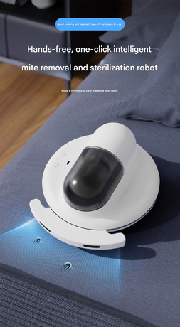 White Automatic Intelligent Walking Mite Removal Robot - UV Sterilisation, High Frequency Beating, Strong Suction, Wireless Rechargeable Bed Vacuum for Mattress, Sofa, Carpet, Pet Hair