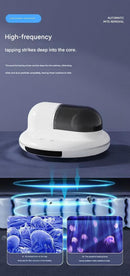 White Automatic Intelligent Walking Mite Removal Robot - UV Sterilisation, High Frequency Beating, Strong Suction, Wireless Rechargeable Bed Vacuum for Mattress, Sofa, Carpet, Pet Hair