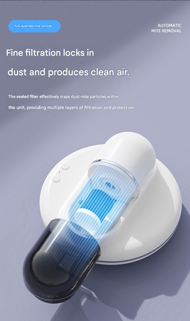 White Automatic Intelligent Walking Mite Removal Robot - UV Sterilisation, High Frequency Beating, Strong Suction, Wireless Rechargeable Bed Vacuum for Mattress, Sofa, Carpet, Pet Hair