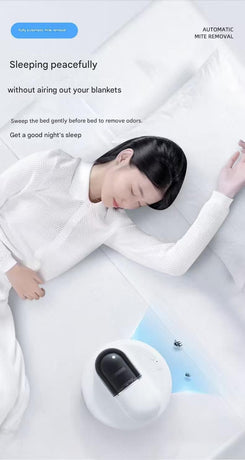 White Automatic Intelligent Walking Mite Removal Robot - UV Sterilisation, High Frequency Beating, Strong Suction, Wireless Rechargeable Bed Vacuum for Mattress, Sofa, Carpet, Pet Hair
