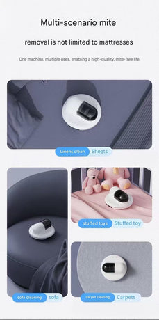 White Automatic Intelligent Walking Mite Removal Robot - UV Sterilisation, High Frequency Beating, Strong Suction, Wireless Rechargeable Bed Vacuum for Mattress, Sofa, Carpet, Pet Hair