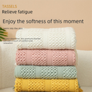 Khaki Elegant Openwork Knitted Throw Blanket with Tassels - 130x230cm Large Decorative Soft Sofa Blanket for Living Room & Bedroom - Breathable Cozy Cover for Travel & Office Nap