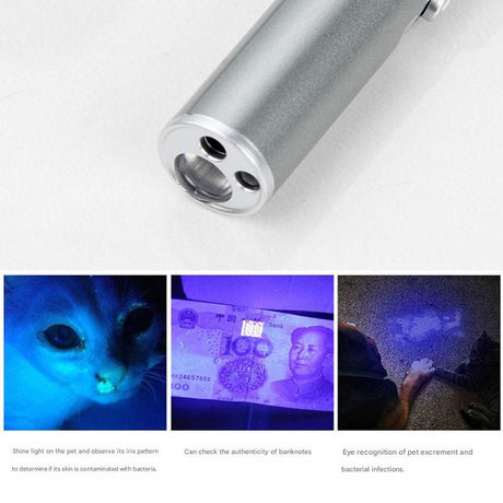 Black Metal Laser Cat Toy Pen Set - 2 Piece USB Rechargeable 3-in-1 Laser Pointer with UV Light and LED Torch in Gift Tin Box