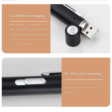 Grey and black Metal Laser Cat Toy Pen Set - 2 Piece USB Rechargeable 3-in-1 Laser Pointer with UV Light and LED Torch in Gift Tin Box