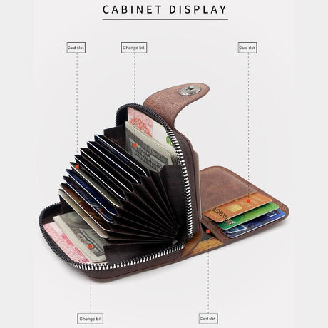 Black Men's Large Capacity Accordion Card Wallet - PU Leather Multi Card Holder with Magnetic Closure and Coin Pocket