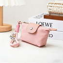 Pink Mini Nylon Coin Purse with Wrist Strap - Compact Zipper Key Holder Pouch for Cards Lipstick and Earphones