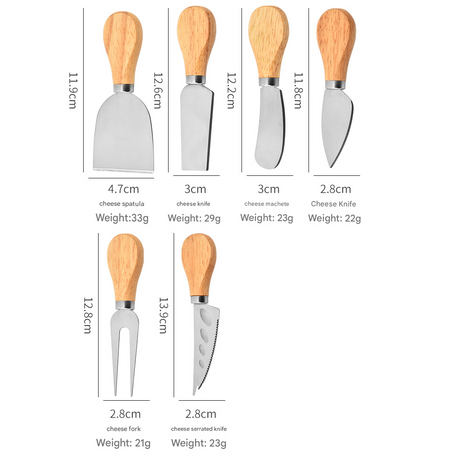 6-Piece Stainless Steel Cheese Knife Set with Wooden Handles - Cheese Knife Fork Butter Spatula for Home Kitchen Baking