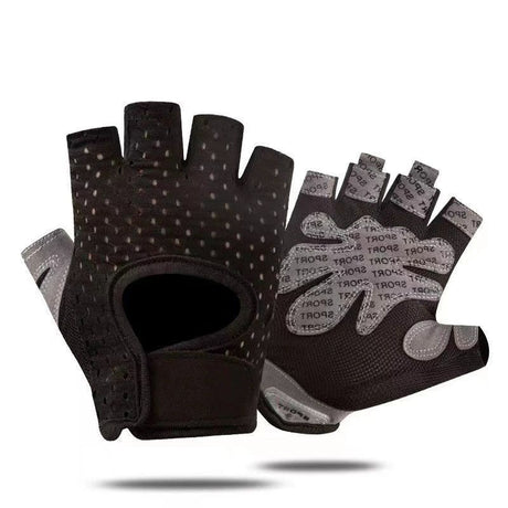 Black Half Finger Fitness Gloves - Anti-Slip Breathable Gym Training Gloves for Weightlifting Cycling(Size:L)