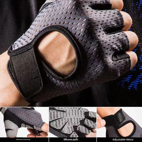 Black Half Finger Fitness Gloves - Anti-Slip Breathable Gym Training Gloves for Weightlifting Cycling(Size:L)