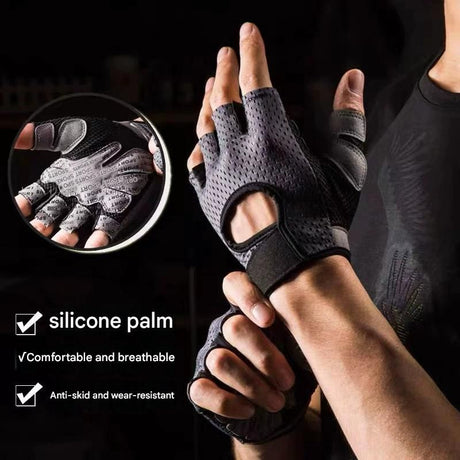 Grey Half Finger Fitness Gloves - Anti-Slip Breathable Gym Training Gloves for Weightlifting Cycling(Size:L)