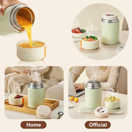 Brown 800ml Stainless Steel Thermal Stew Jar Portable Insulated Lunch Pot with Handle – Vacuum Insulated Soup Container(Retractable style)